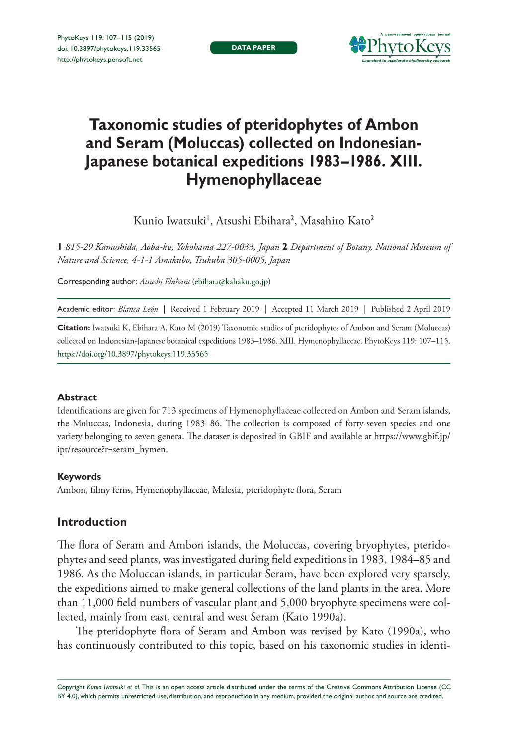 (Moluccas) Collected on Indonesian-Japanese Botanical Expeditions 1983–1986