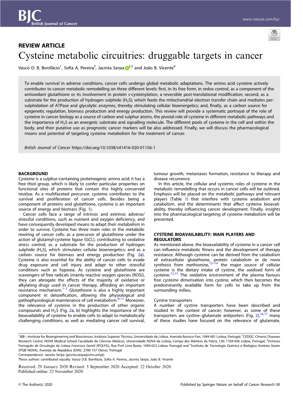 Cysteine Metabolic Circuitries: Druggable Targets in Cancer