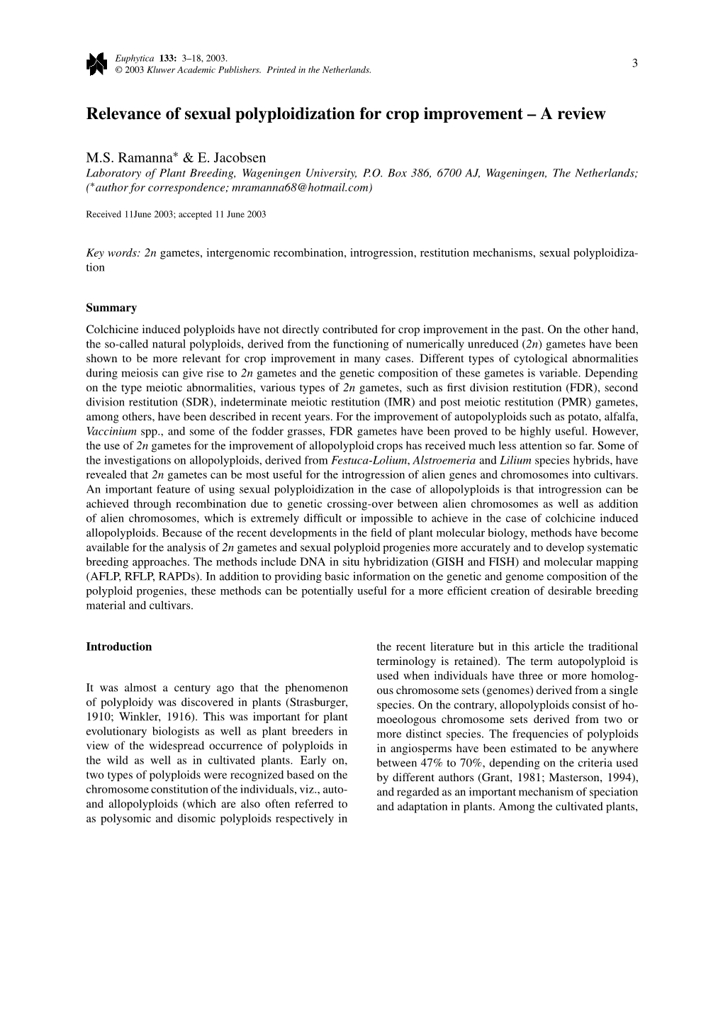 Relevance of Sexual Polyploidization for Crop Improvement – a Review