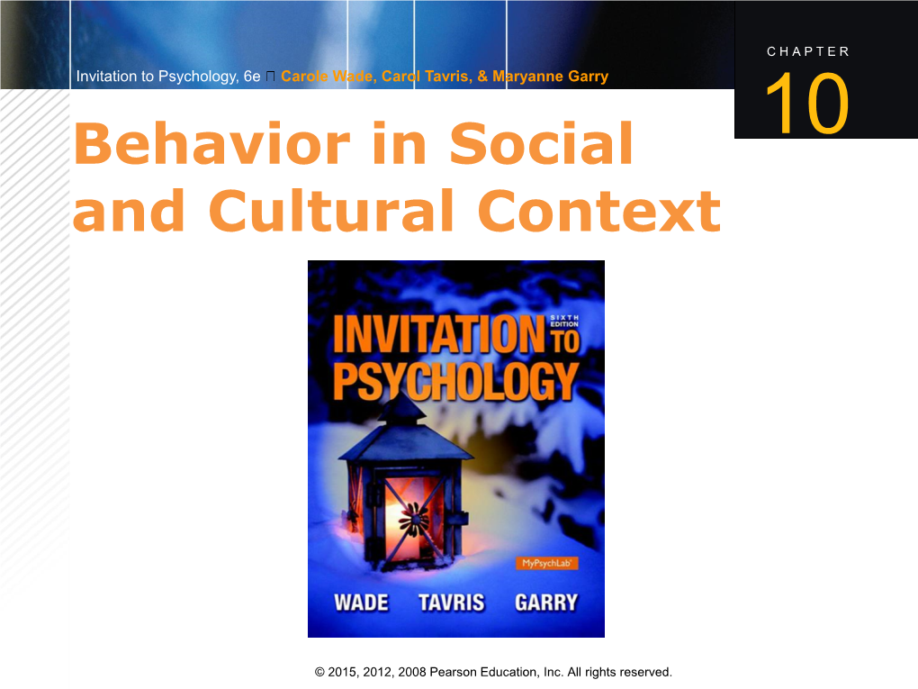 Behavior in Social and Cultural Context