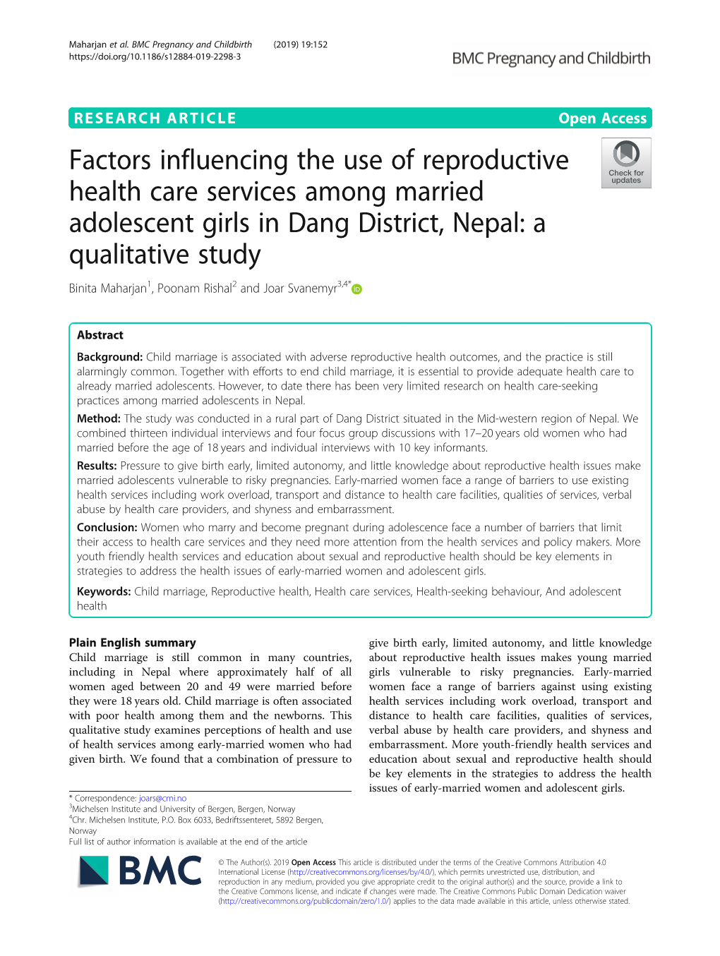 Factors Influencing the Use of Reproductive Health Care Services