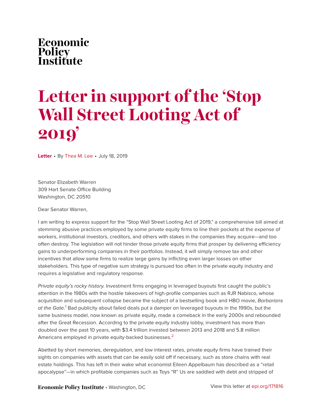 Stop Wall Street Looting Act of 2019’