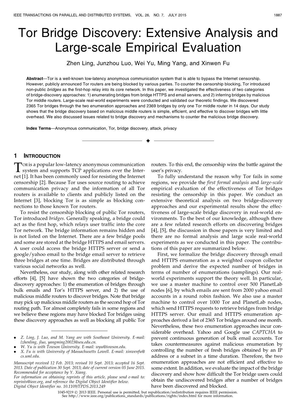 Tor Bridge Discovery: Extensive Analysis and Large-Scale Empirical Evaluation