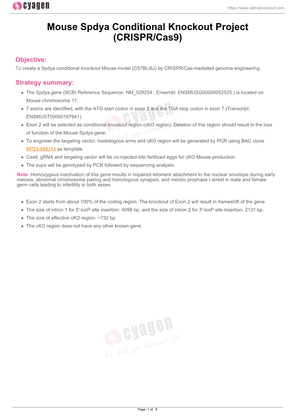 Mouse Spdya Conditional Knockout Project (CRISPR/Cas9)