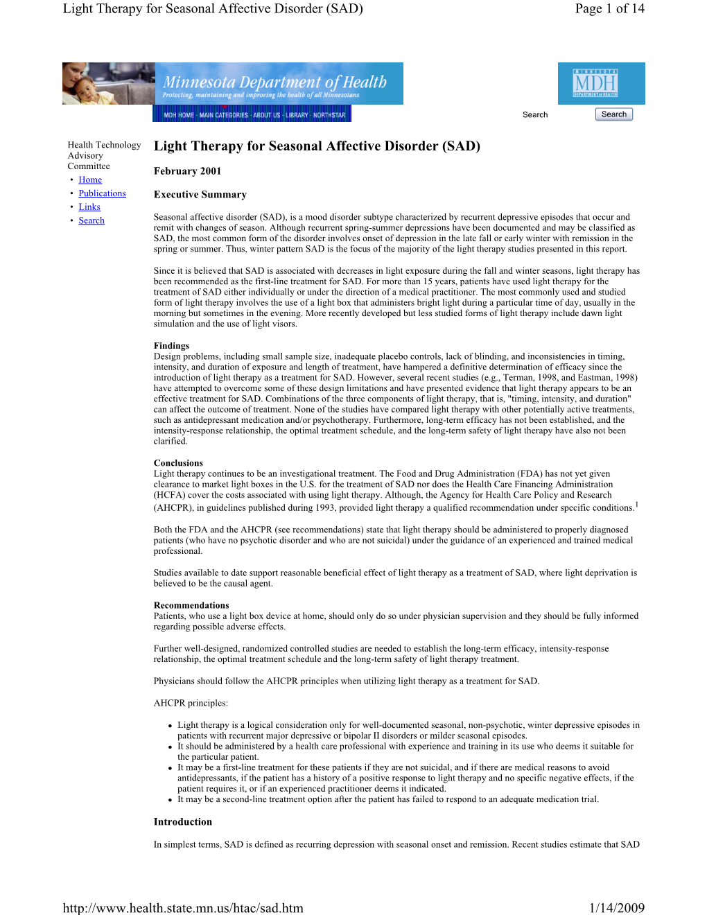 Page 1 of 14 Light Therapy for Seasonal Affective Disorder (SAD)