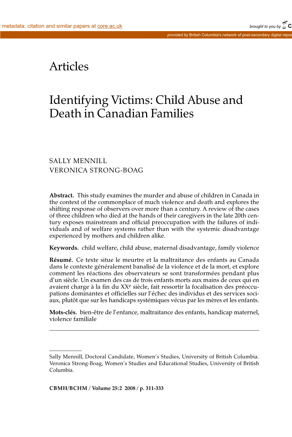 Child Abuse and Death in Canadian Families