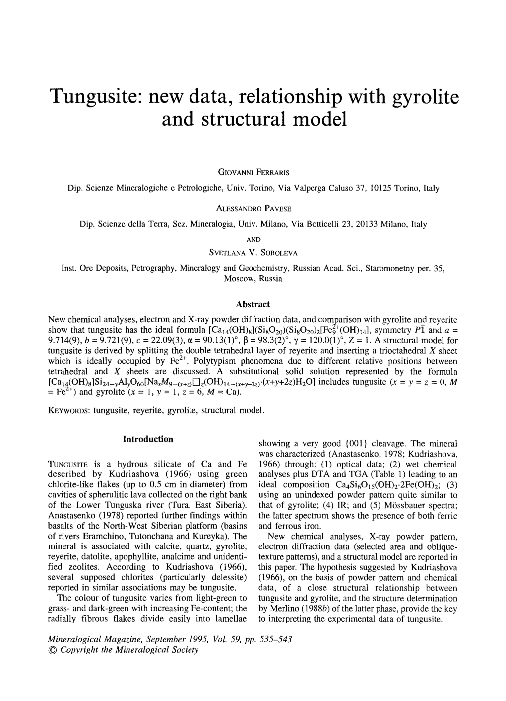 New Data, Relationship with Gyrolite and Structural Model