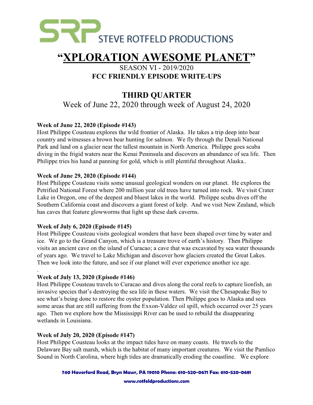 “Xploration Awesome Planet” Season Vi - 2019/2020 Fcc Friendly Episode Write-Ups