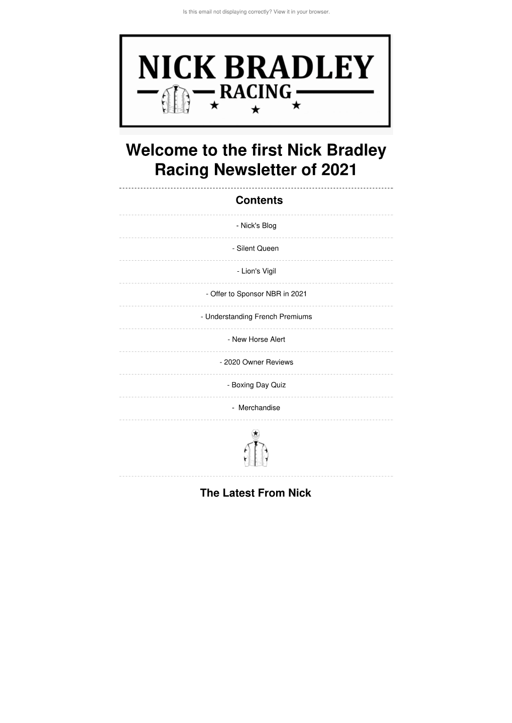 Welcome to the First Nick Bradley Racing Newsletter of 2021