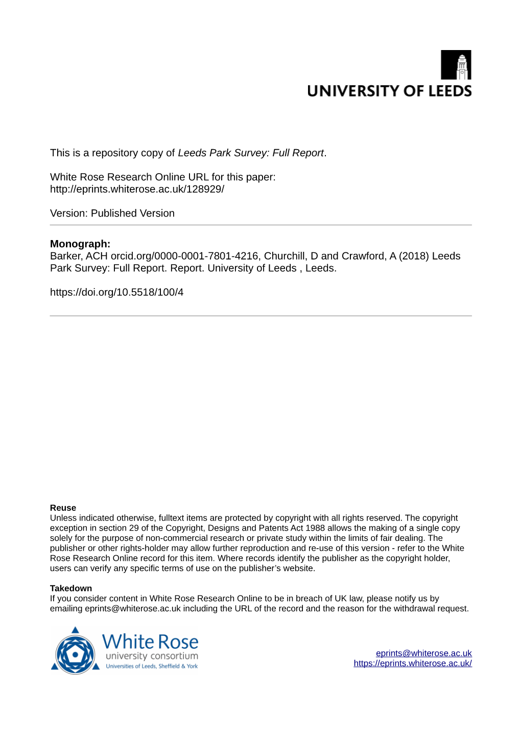 Leeds Park Survey: Full Report