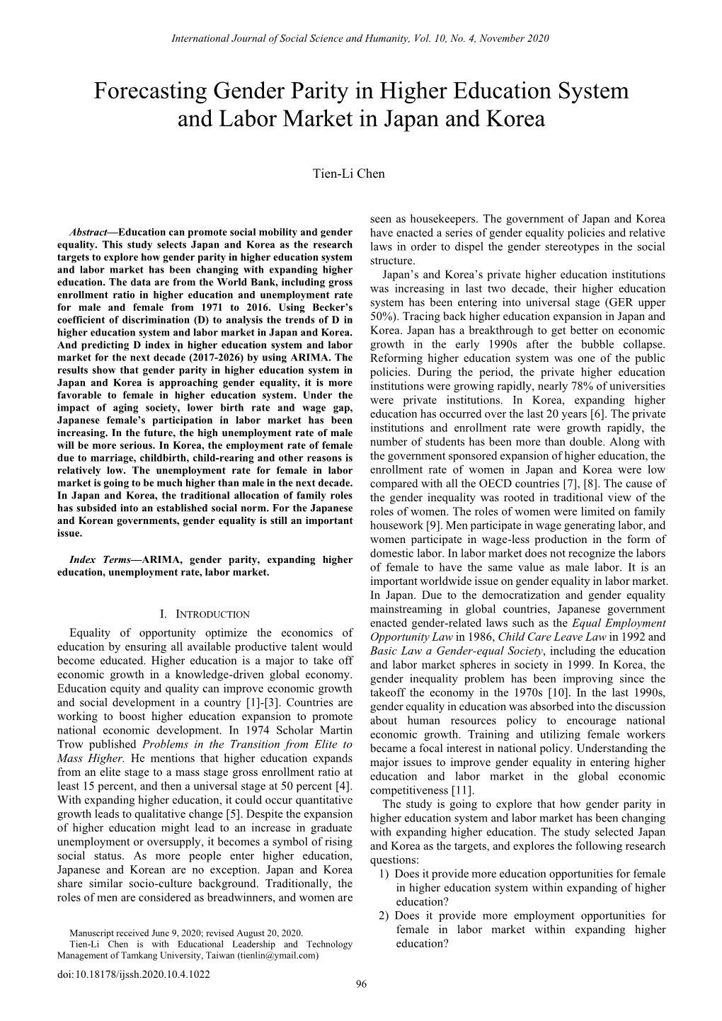 Forecasting Gender Parity in Higher Education System and Labor Market in Japan and Korea