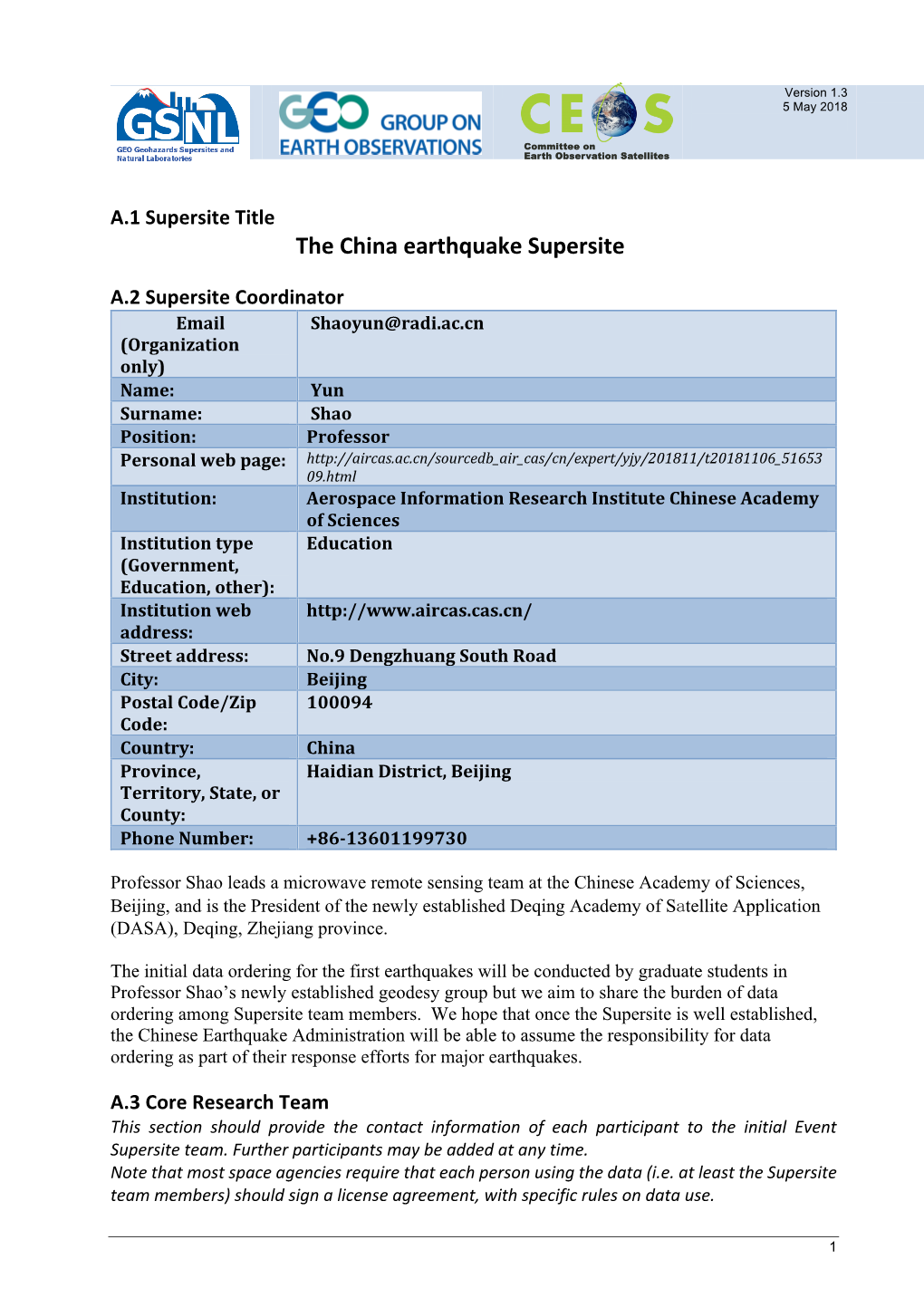 The China Earthquake Supersite