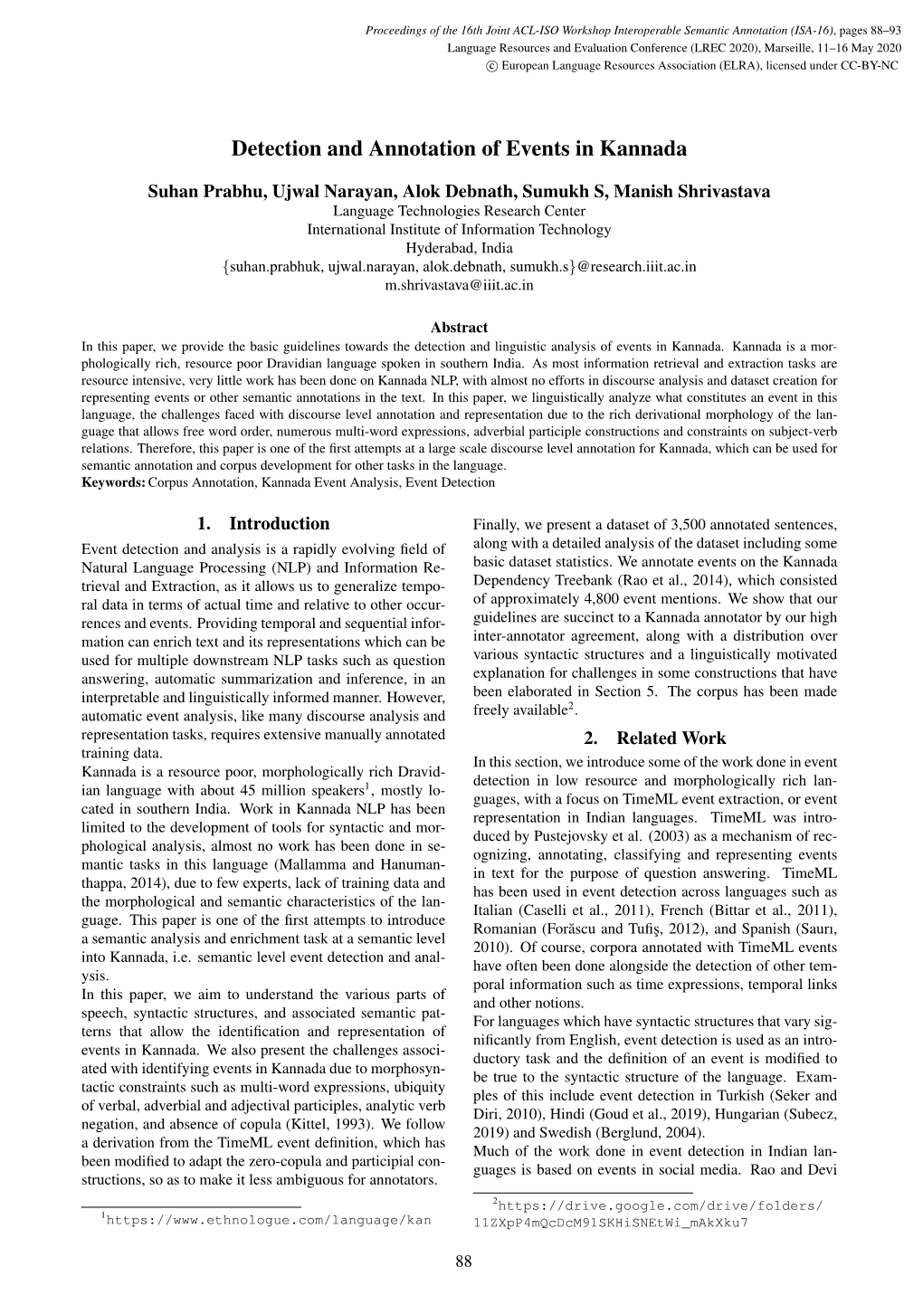 Detection and Annotation of Events in Kannada