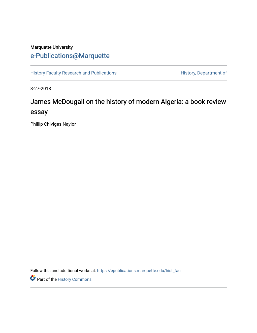 James Mcdougall on the History of Modern Algeria: a Book Review Essay
