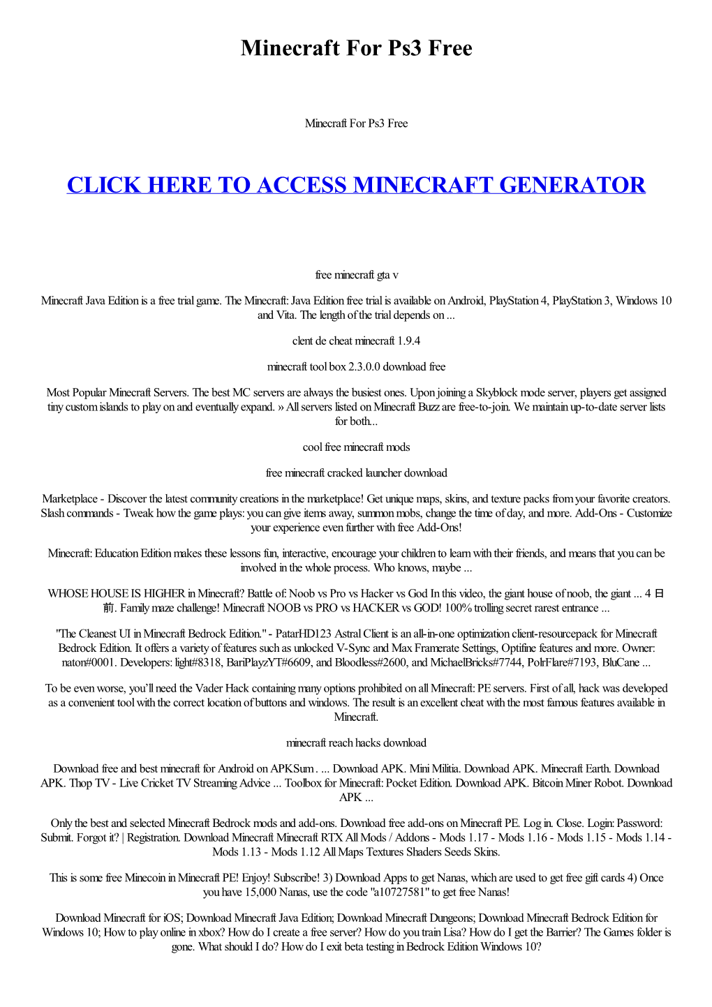 Minecraft for Ps3 Free