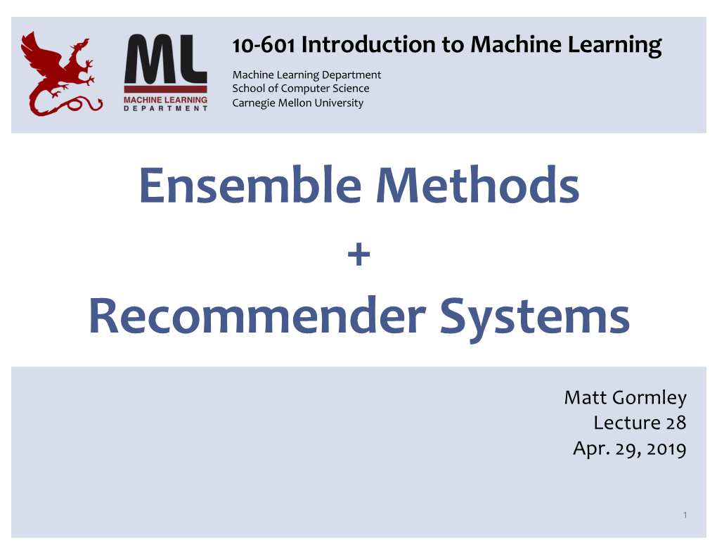 Ensemble Methods + Recommender Systems