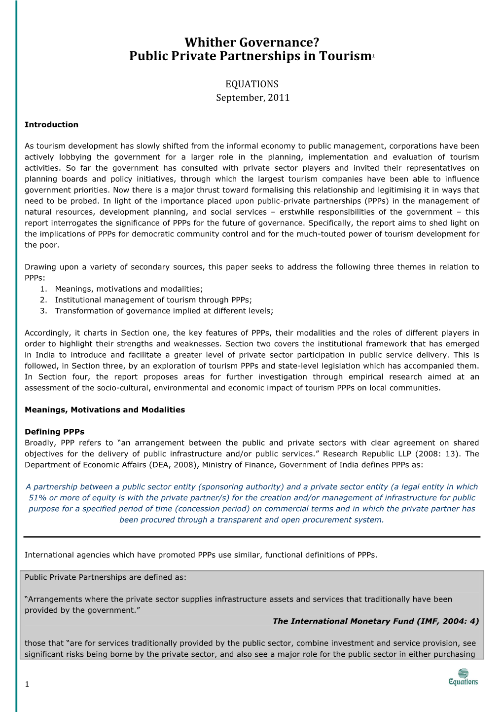 Whither Governance-Public Private Partnerships in Tourism-Dec 2011