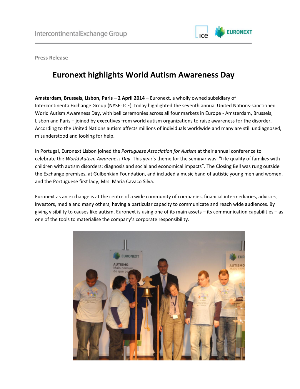 Euronext Highlights World Autism Awareness Day