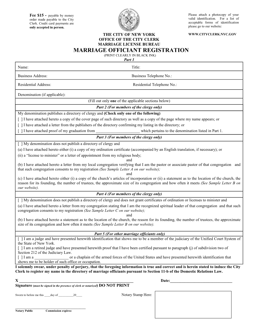 MARRIAGE OFFICIANT REGISTRATION (PRINT CLEARLY in BLACK INK) Part 1