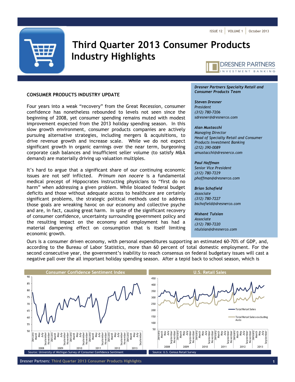 Third Quarter 2013 Consumer Products Industry Highlights