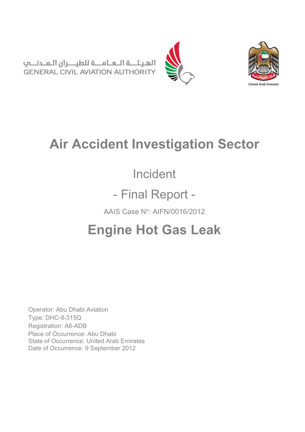 Air Accident Investigation Sector Engine Hot Gas Leak