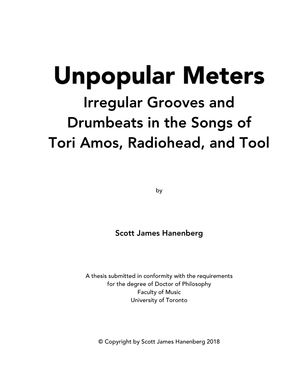 Irregular Grooves and Drumbeats in the Songs of Tori Amos, Radiohead, and Tool