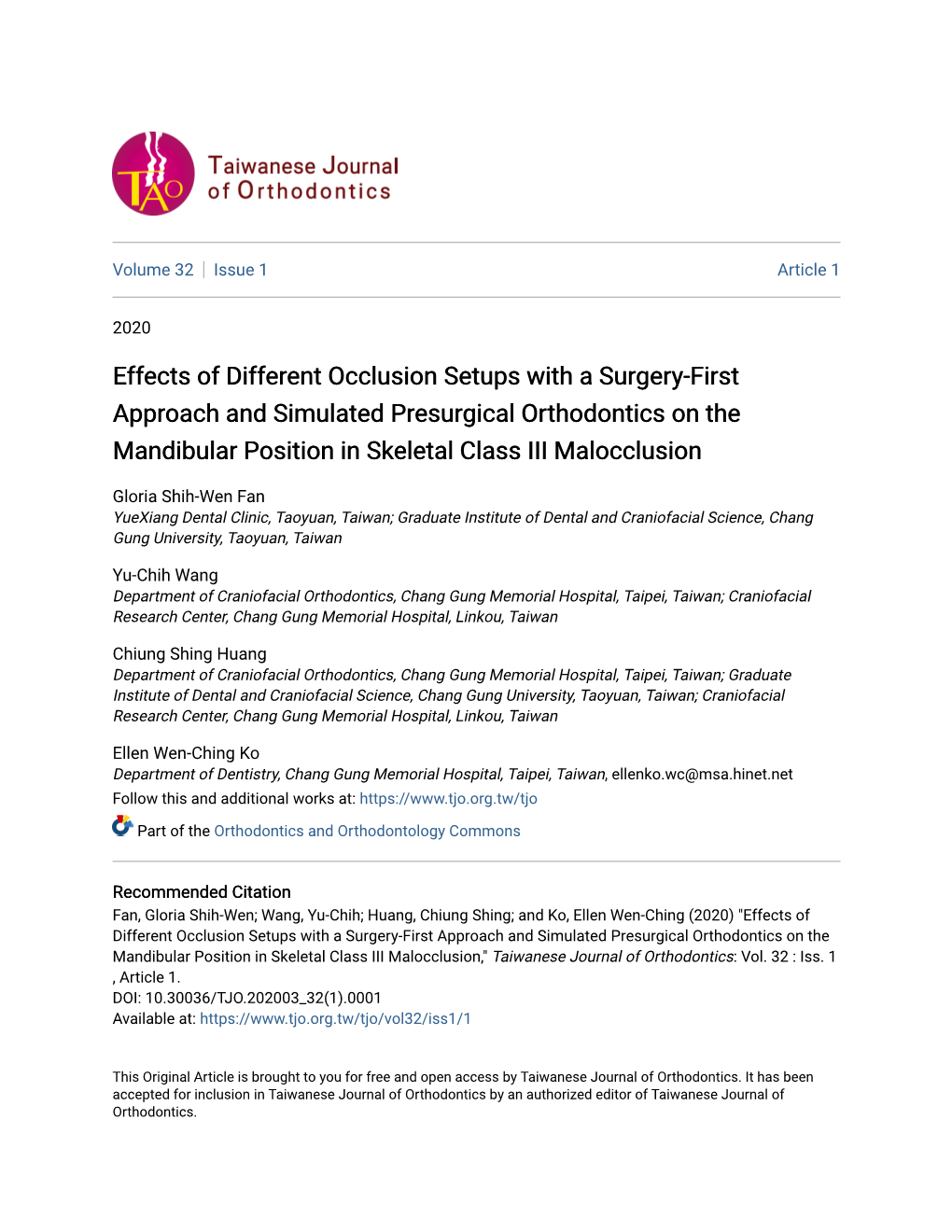 Effects of Different Occlusion Setups with a Surgery-First Approach And