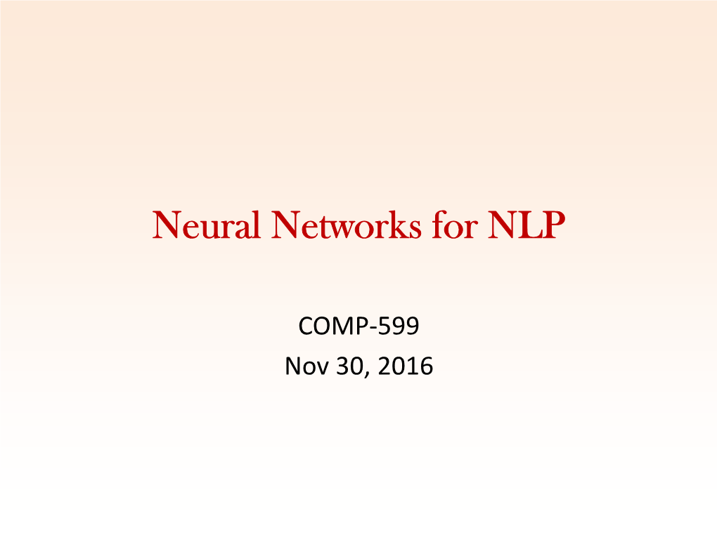 Neural Networks for NLP