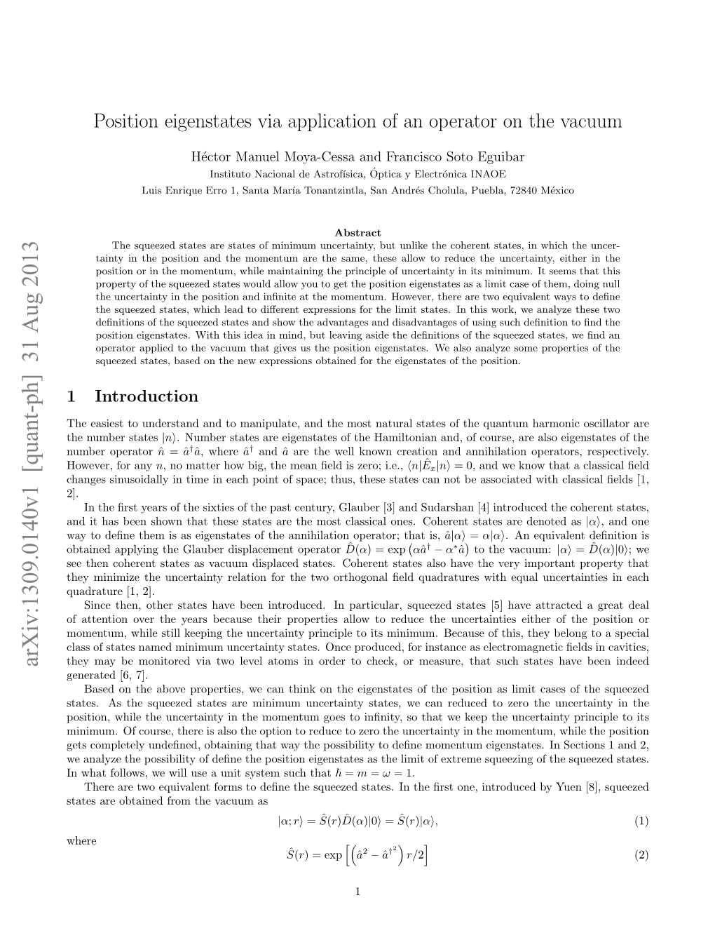 Position Eigenstates Via Application of an Operator on the Vacuum