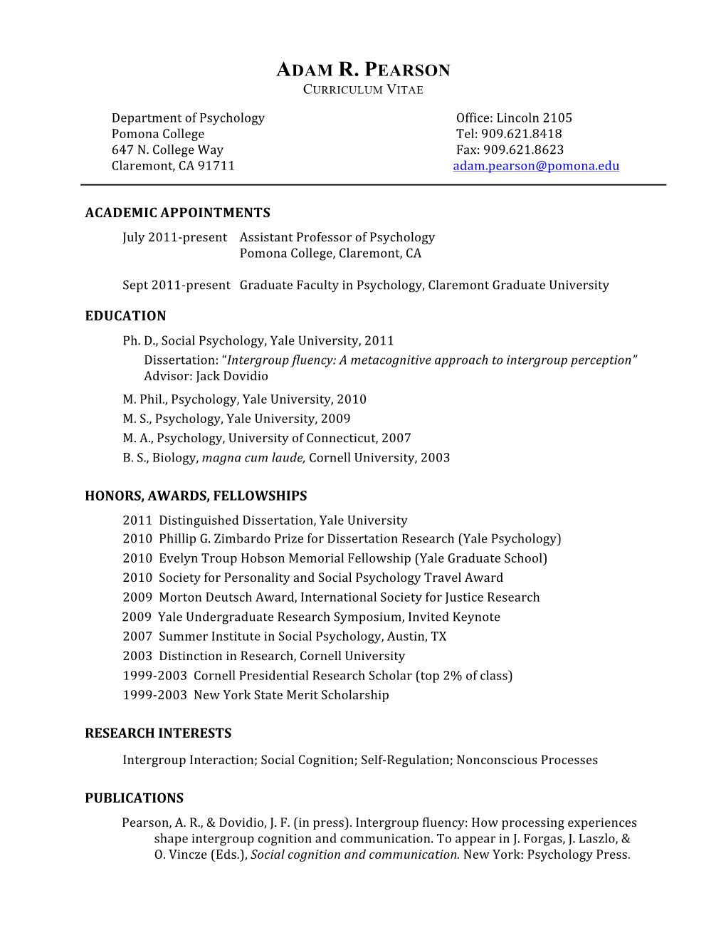 Adam R. Pearson Curriculum Vitae