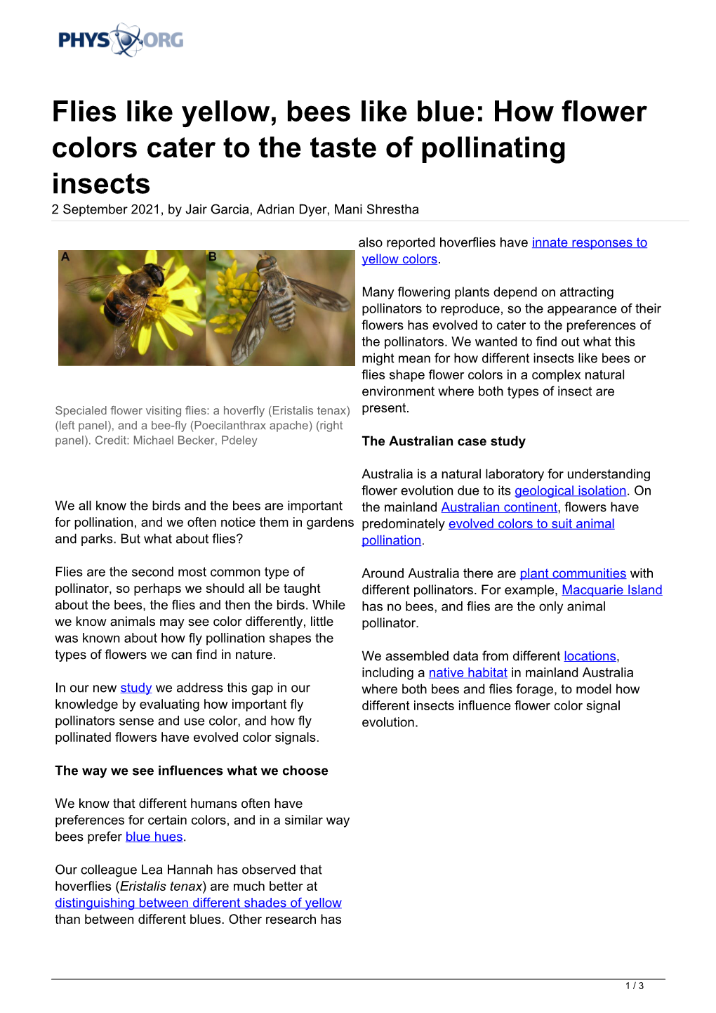 How Flower Colors Cater to the Taste of Pollinating Insects 2 September 2021, by Jair Garcia, Adrian Dyer, Mani Shrestha