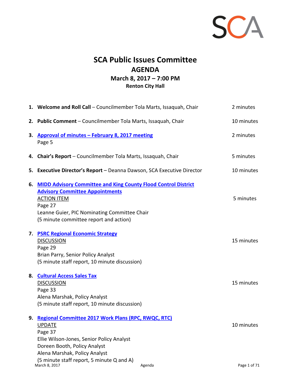 PIC Packet As Well As Additional Bills Relevant to SCA’S 2017 Legislative Agenda
