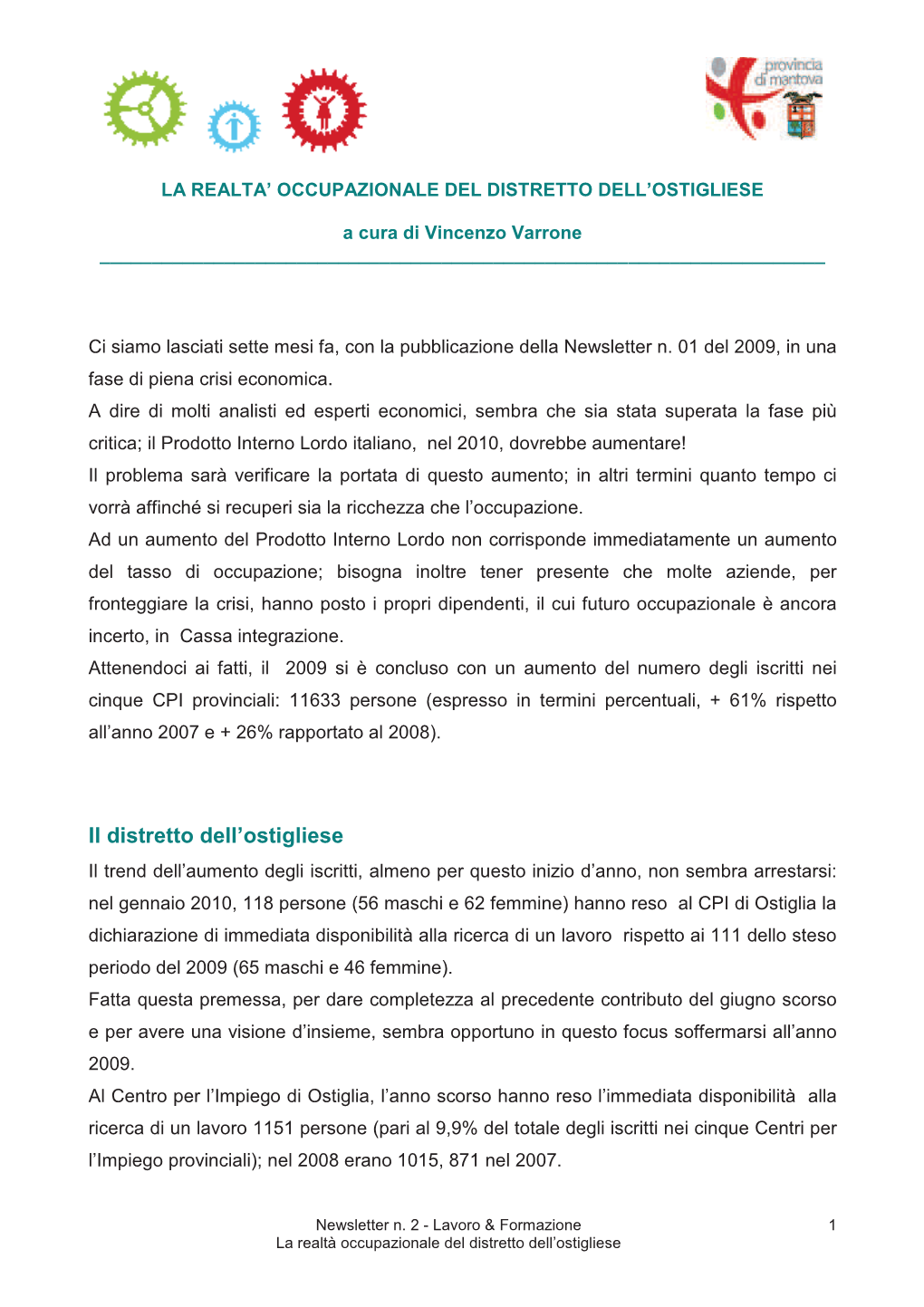 La Realta' Occupazionale Del Distretto Dell'ostigliese