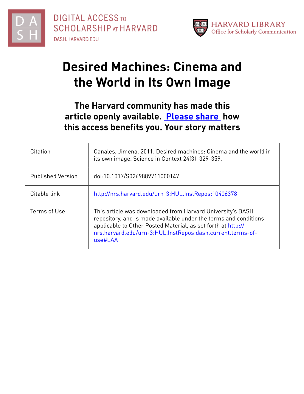 Desired Machines: Cinema and the World in Its Own Image