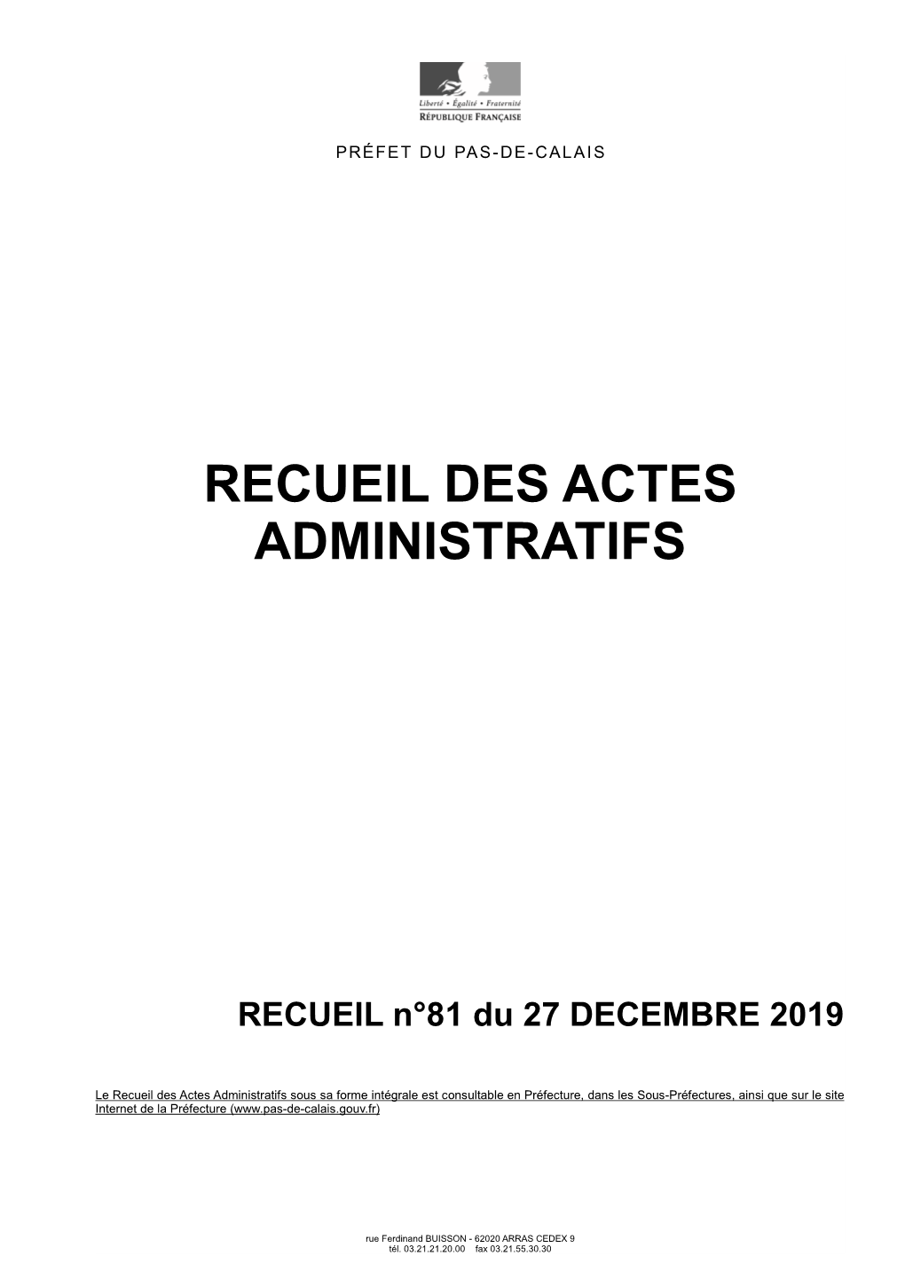 Recueil Des Actes Administratifs N°81 En Date Du 27 Décembre 2019.Pdf