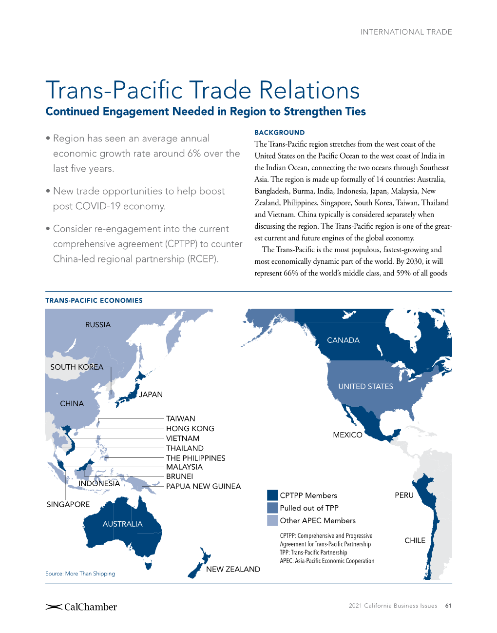 Trans-Pacific Trade Relations Continued Engagement Needed in Region to Strengthen Ties