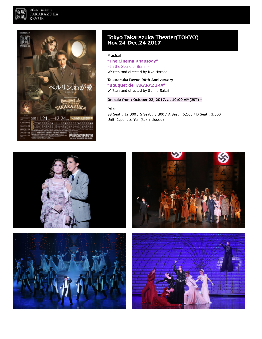 Tokyo Takarazuka Theater(TOKYO) Nov.24-Dec.24 2017