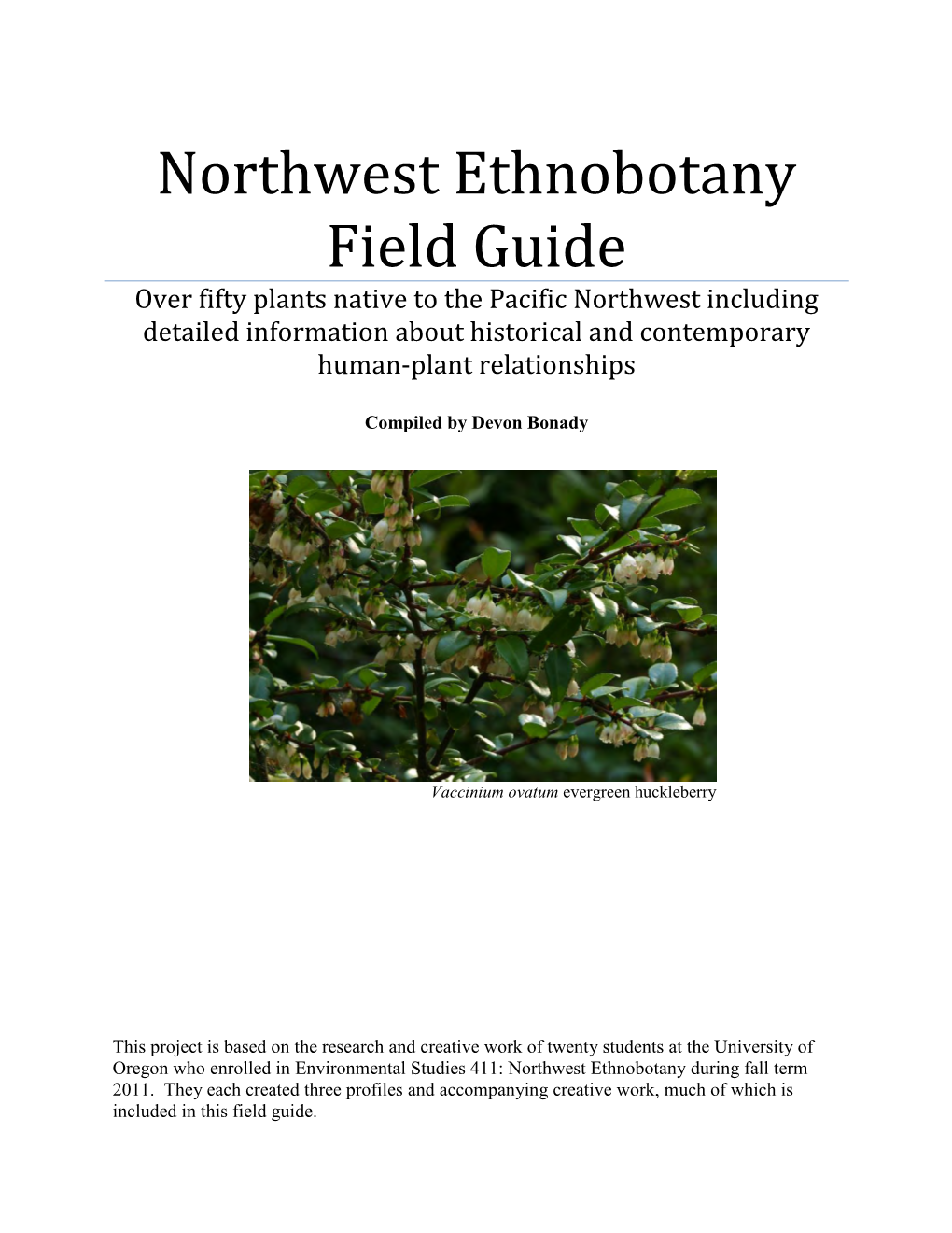 Northwest Ethnobotany Field Guide