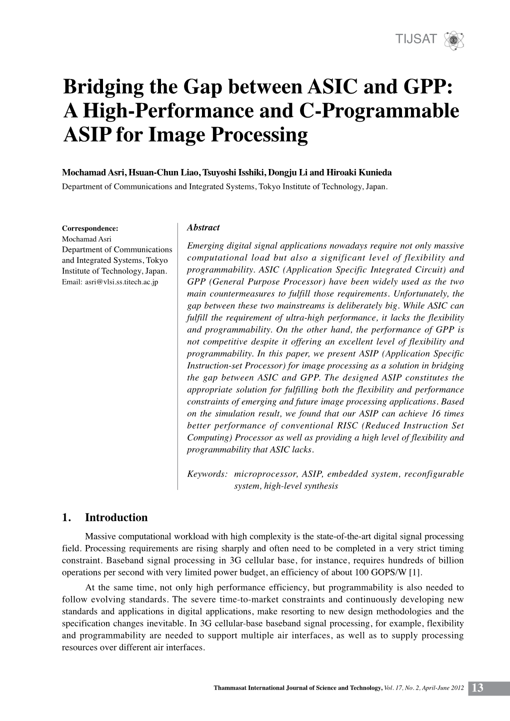 Bridging the Gap Between ASIC and GPP: a High-Performance and C-Programmable ASIP for Image Processing