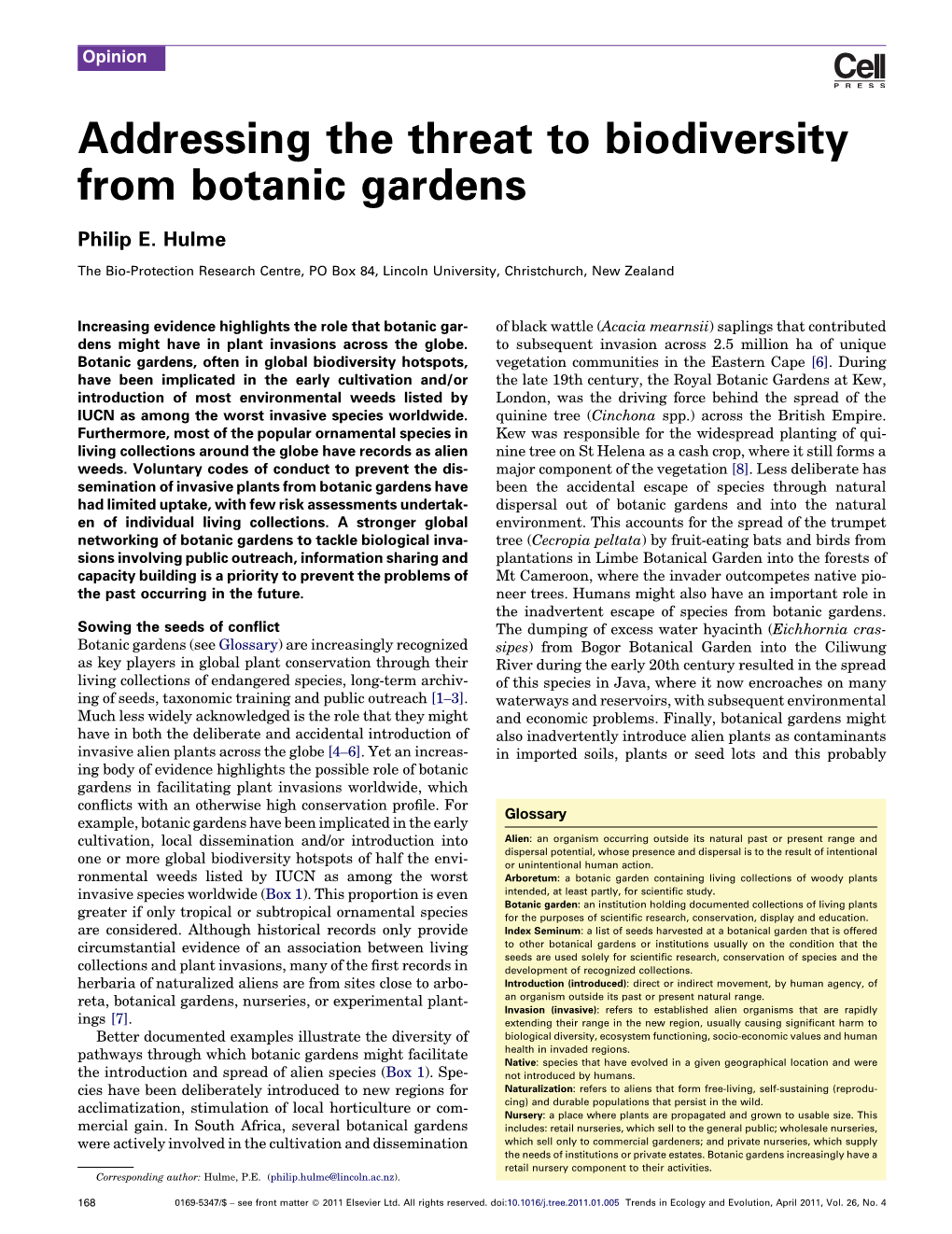 Addressing the Threat to Biodiversity from Botanic Gardens