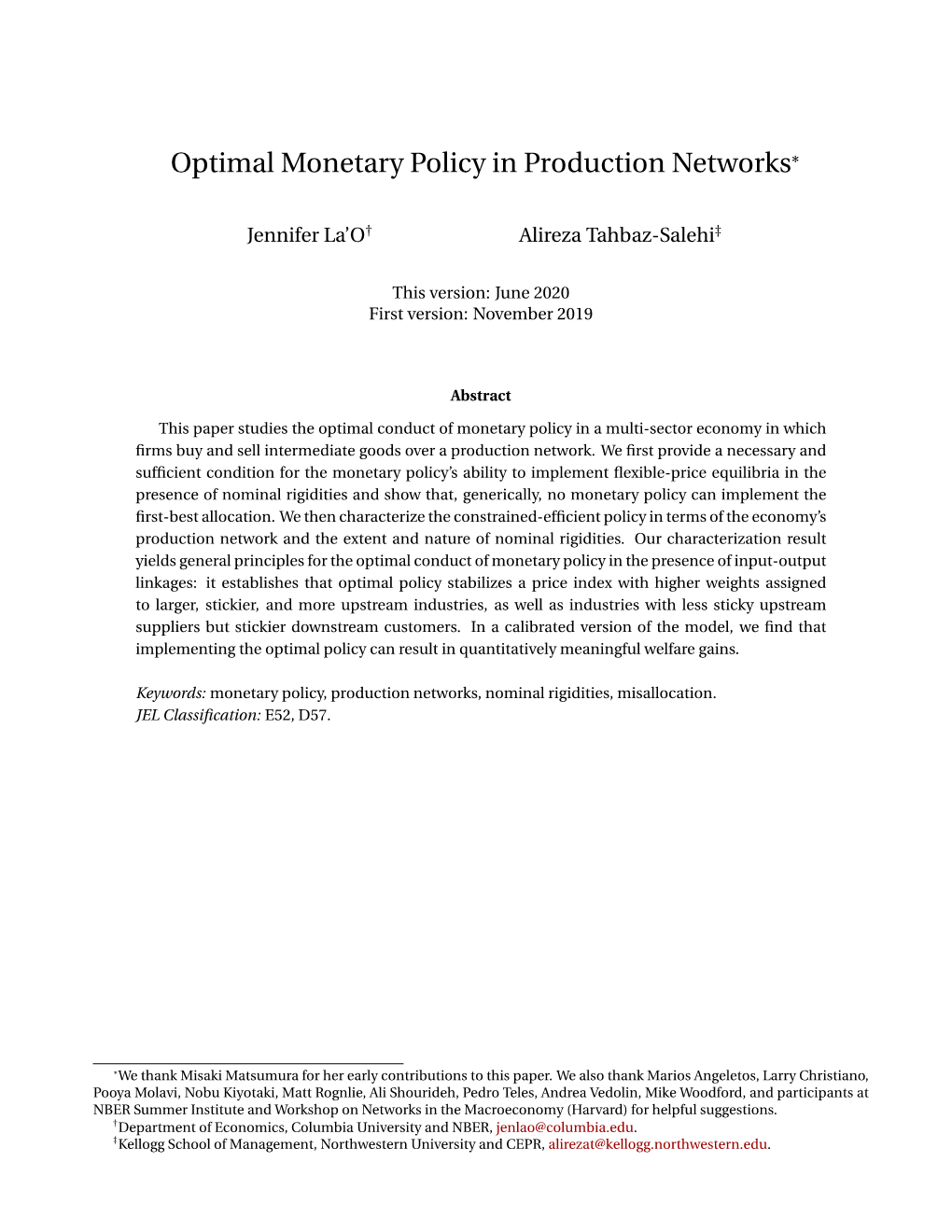 Optimal Monetary Policy in Production Networks*