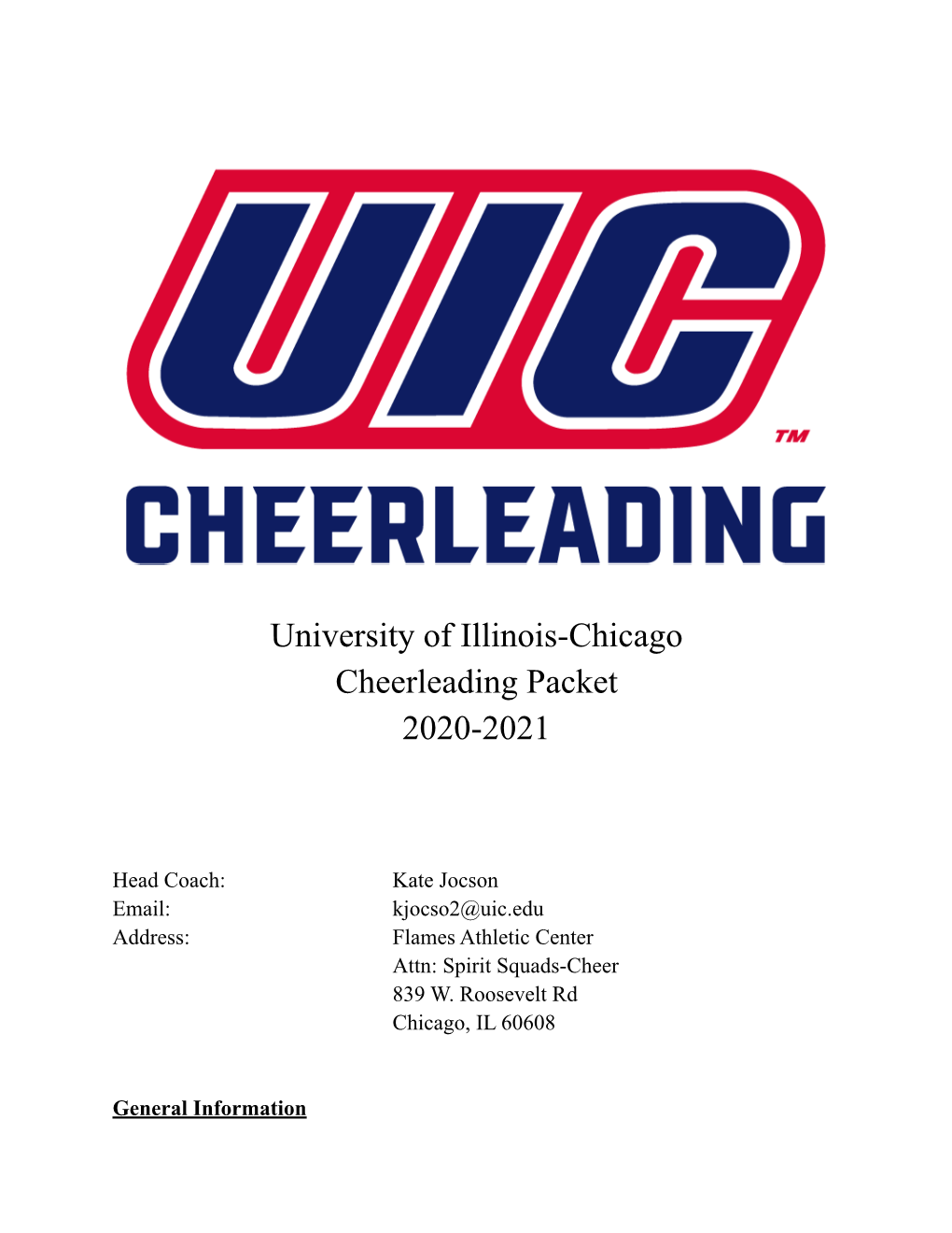 University of Illinois-Chicago Cheerleading Packet 2020-2021
