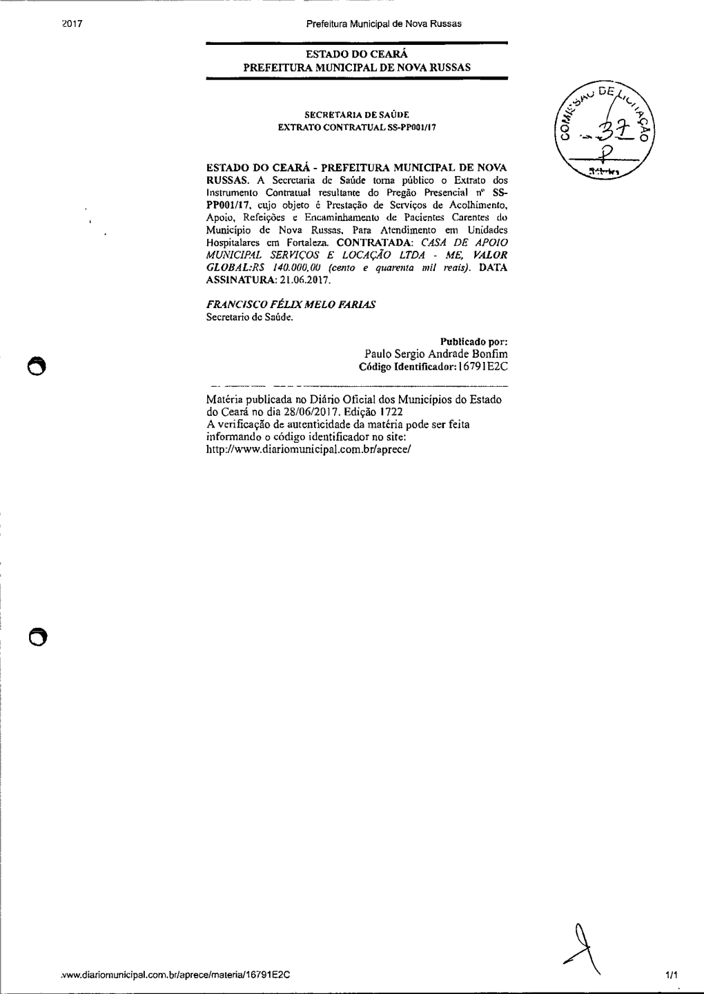 2017 Prefeitura Municipal De Nova Russas ESTADO DO CEARÁ PREFEITURA MUNICIPAL DE NOVA RUSSAS ESTADO DO CEARÁ