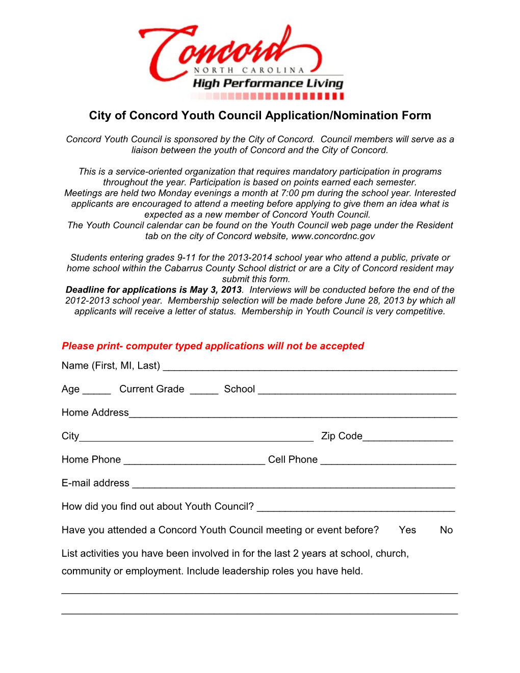 Youth Council Application