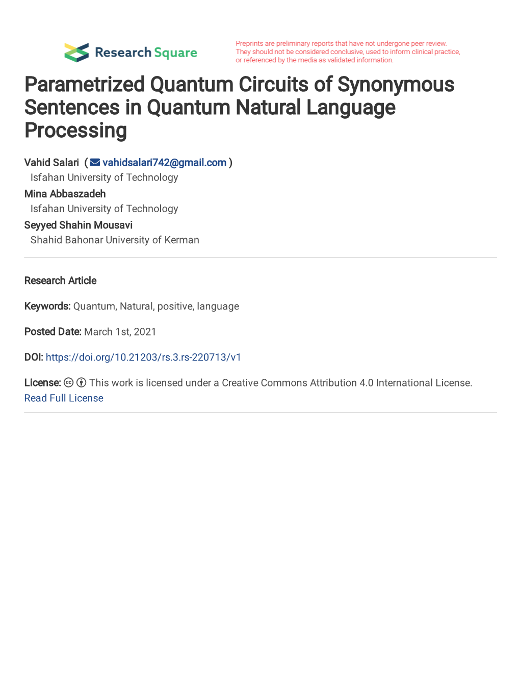 Parametrized Quantum Circuits of Synonymous Sentences in Quantum Natural Language Processing