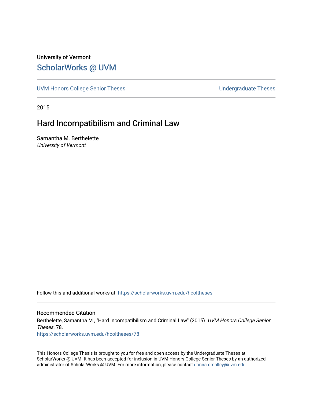 Hard Incompatibilism and Criminal Law