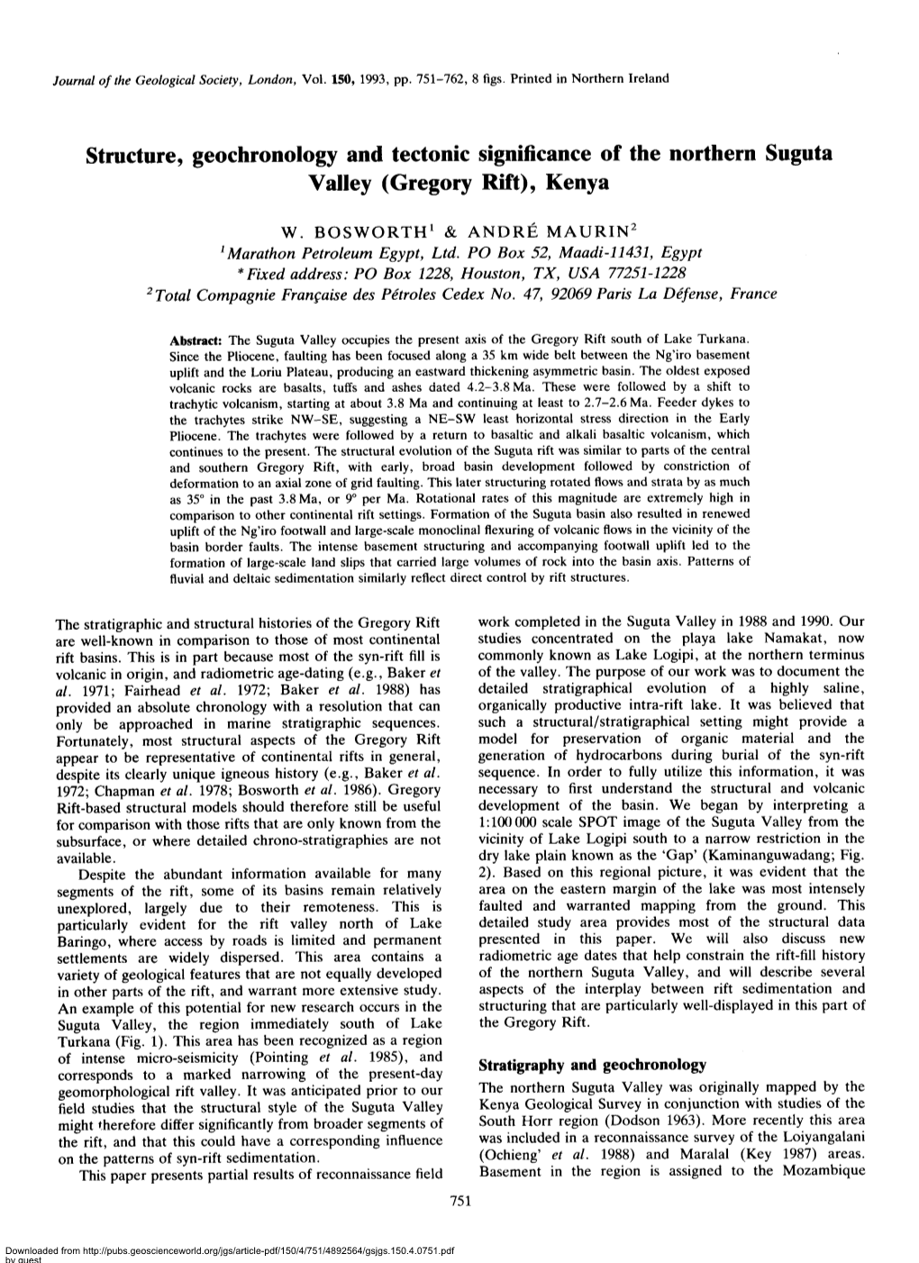 Structure, Geochronology and Tectonic Significance of the Northern Suguta Valley (Gregory Rift), Kenya