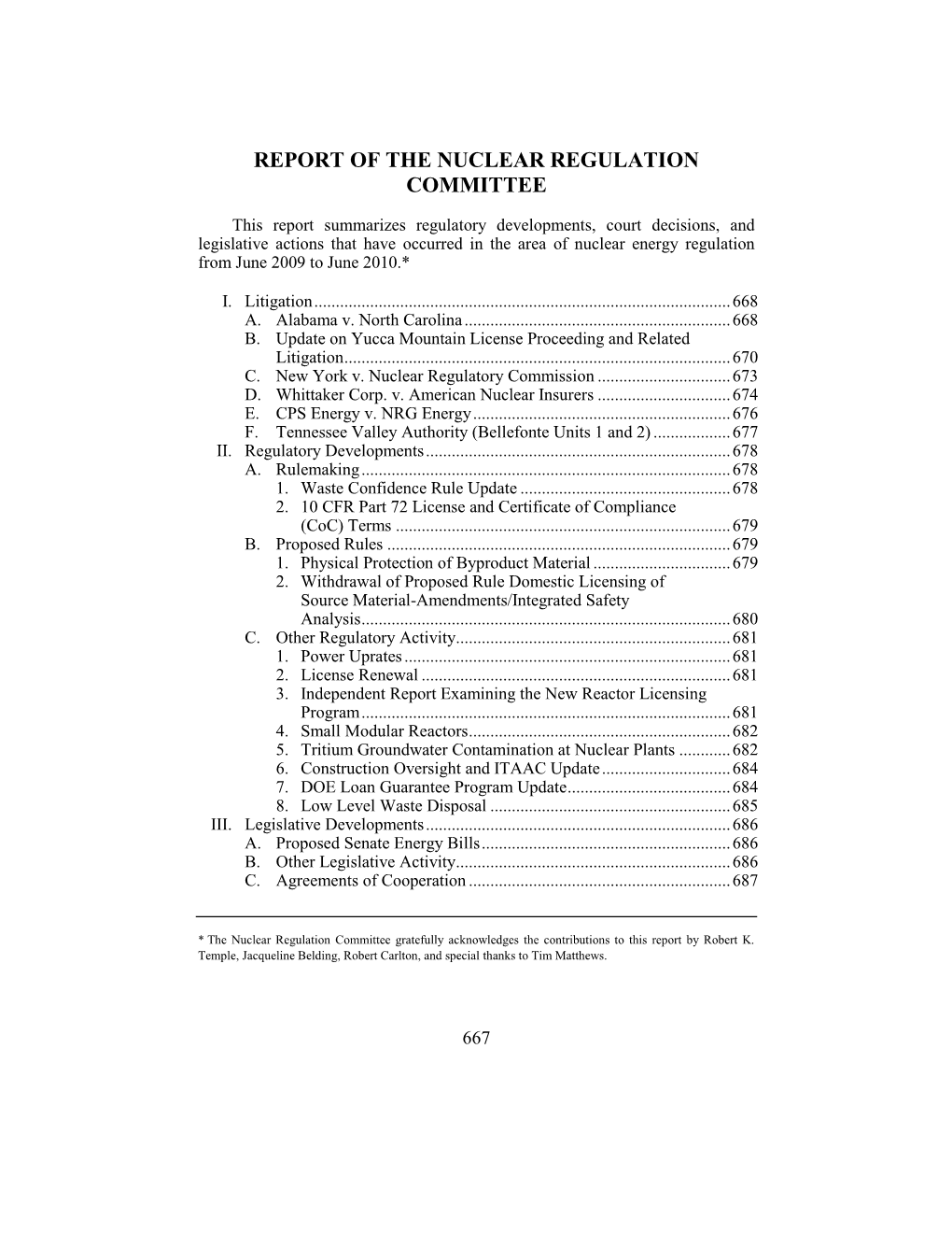Report of the Nuclear Regulation Committee