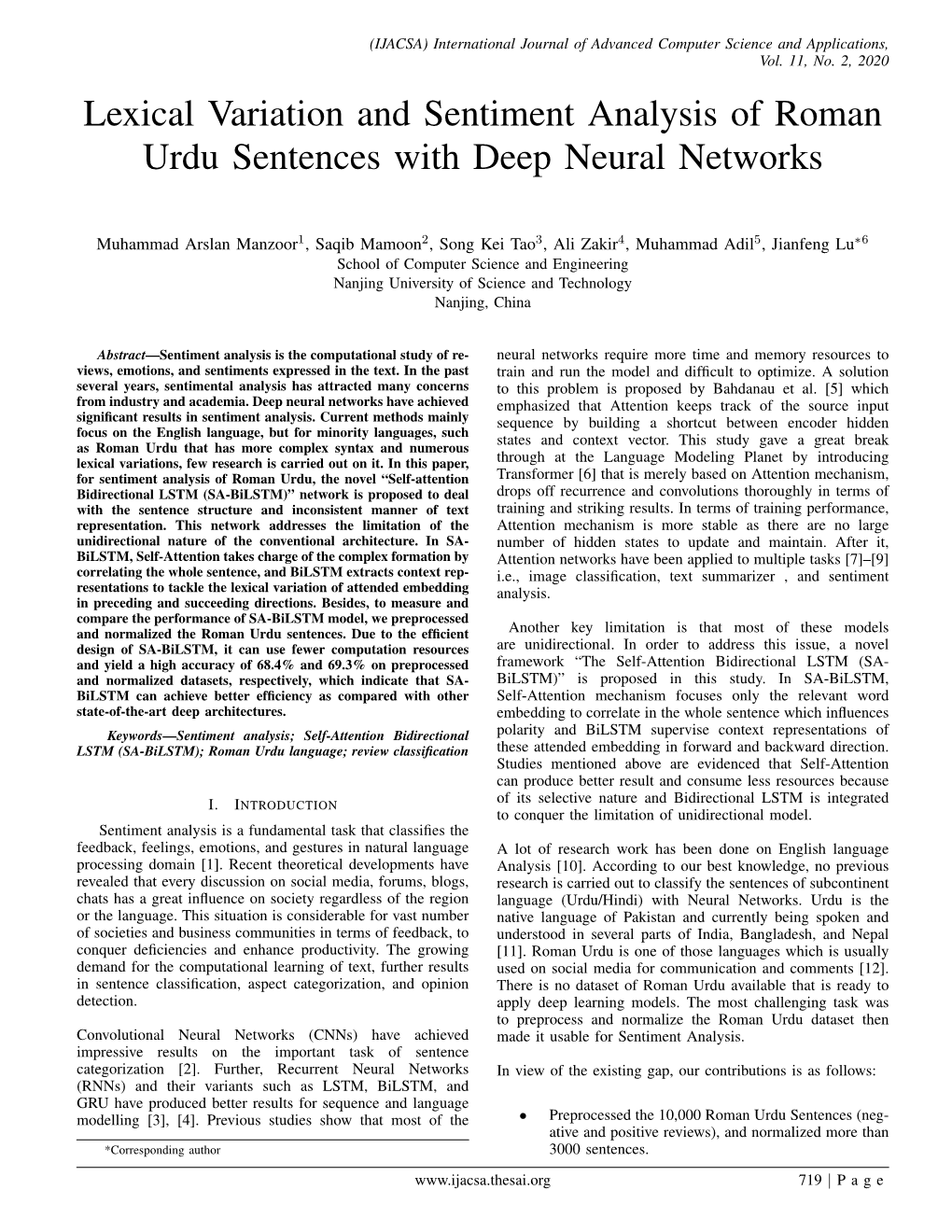 Lexical Variation and Sentiment Analysis of Roman Urdu Sentences with Deep Neural Networks