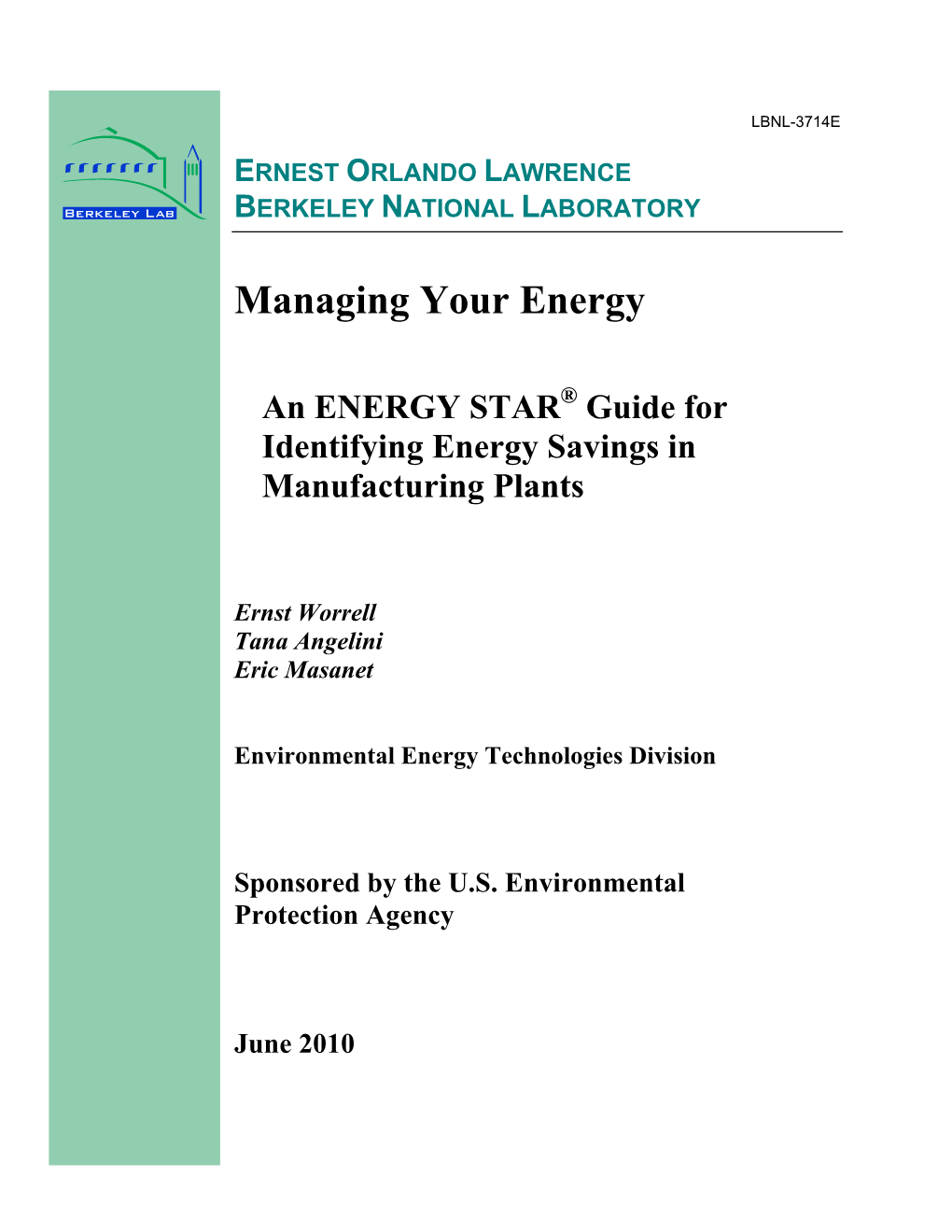 Managing Your Energy: an ENERGY STAR Guide for Identifying Energy